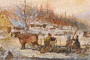 Cornelius Krieghoff A Winter Scene oil painting on canvas